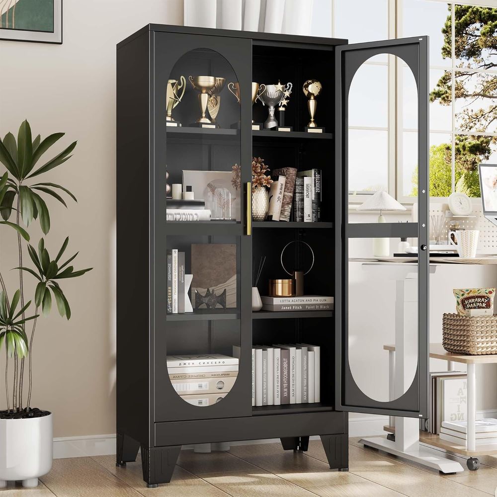 Storage & Organization - 61인치 잠금장치가 있는 유리 디스플레이 캐비닛,