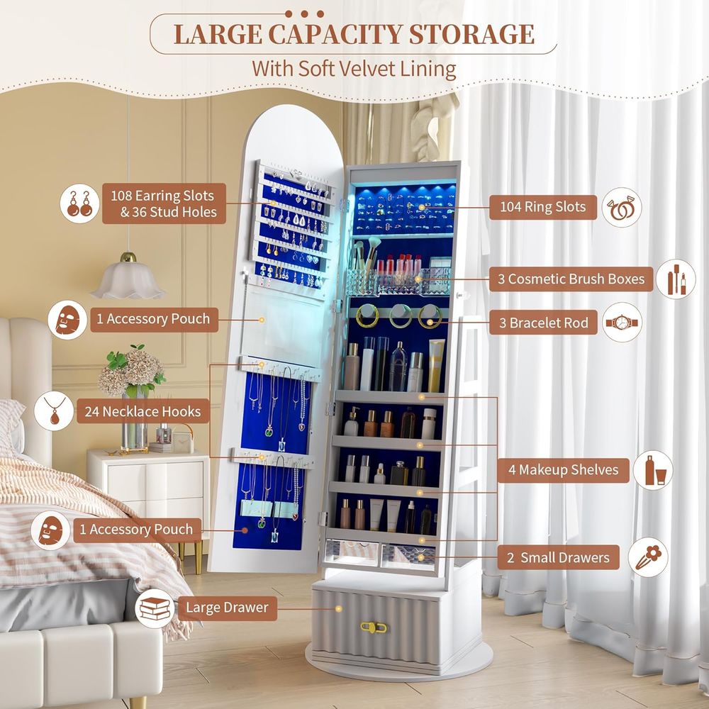 63인치 전체 길이 거울 수납장 – 벨벳 안감이 있는  - Storage & Organization 리뷰 및 가격