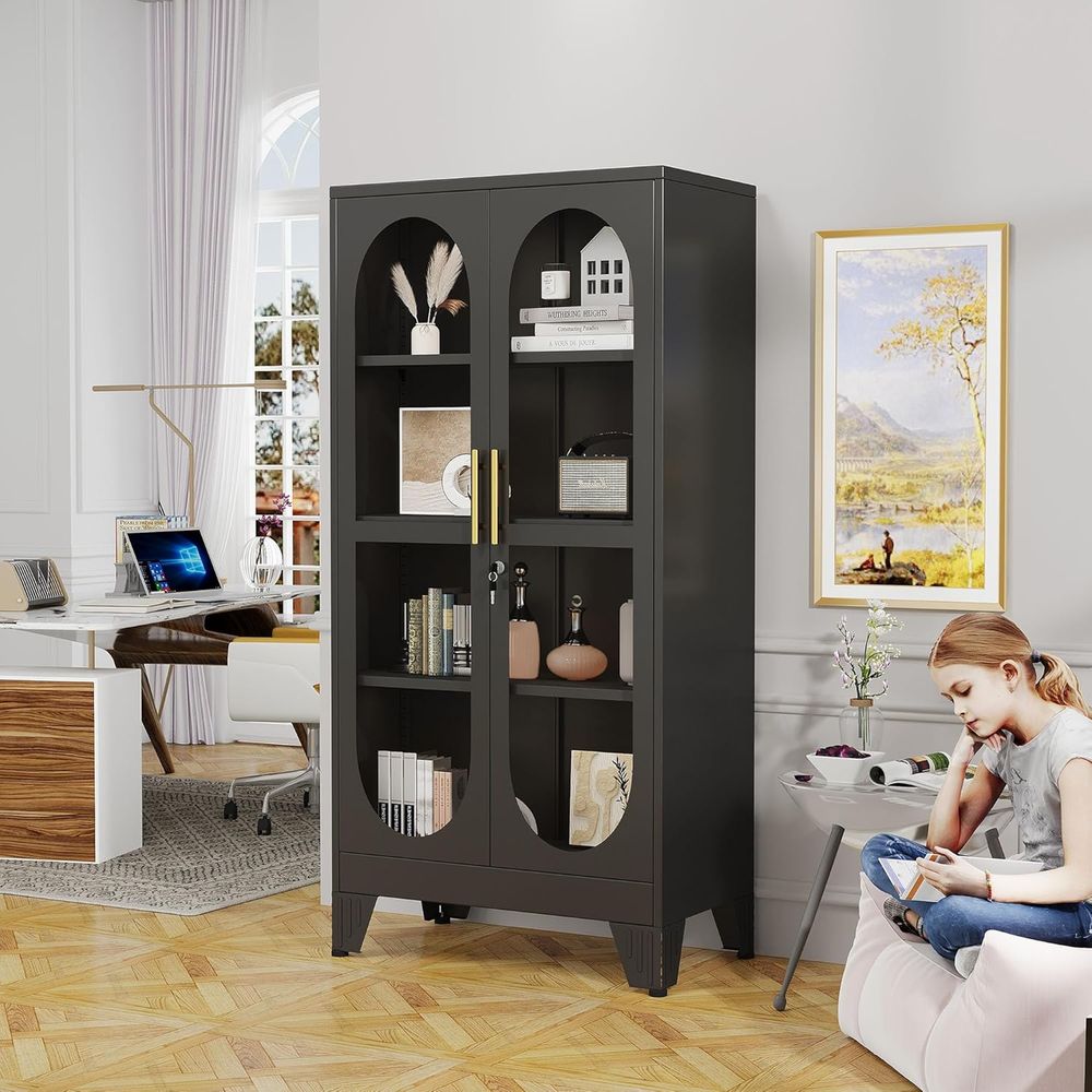 61인치 잠금장치가 있는 유리 디스플레이 캐비닛, 금속 - Storage & Organization 리뷰 및 가격