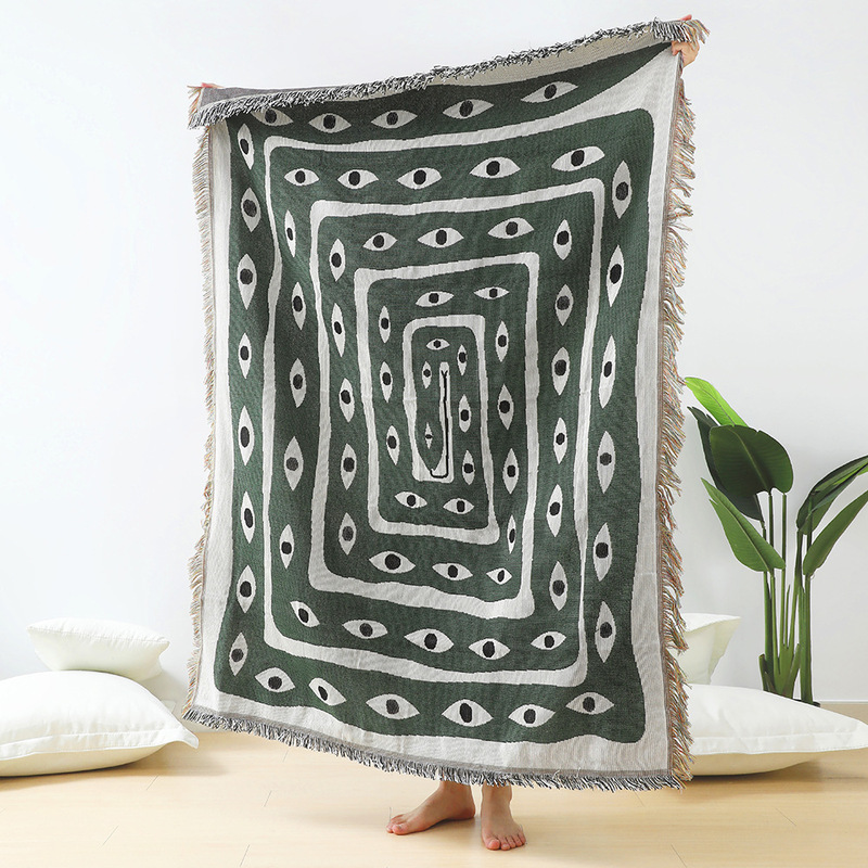 녹색 흰색 악마의 눈 자카드 담요 추상적인 눈 패턴 보 - Boho Throw Blanket Fringe 리뷰 및 가격