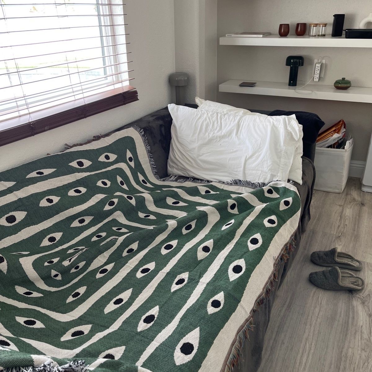 녹색 흰색 악마의 눈 자카드 담요 추상적인 눈 패턴 보 - Boho Throw Blanket Fringe 리뷰 및 가격