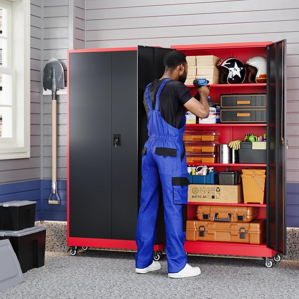 금속 차고 보관 캐비닛(잠금장치 및 조절 가능한 선반  - Storage & Organization 리뷰 및 가격